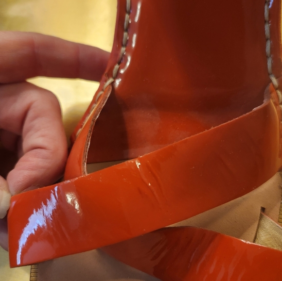 Orange Diane Von Furstenberg Wedge Sandals Size 9 - Picture 4 of 12
